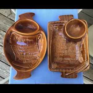 Pair Of Vintage Cheese Dip Recipe Platters